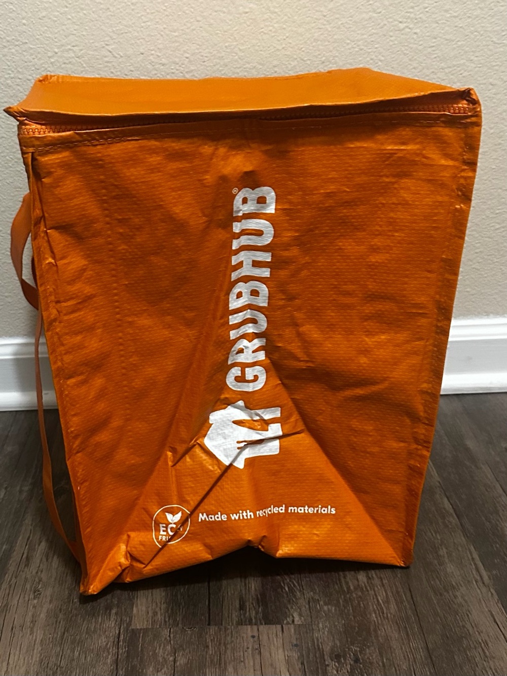 GrubHub Orange Insulated Delivery Bag Food Groceries Tote Backpack Straps Zipper